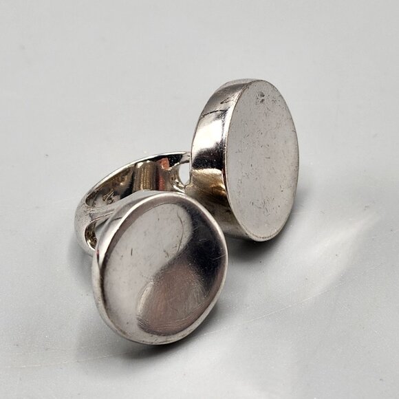 Italian Sterling Silver Moonscape Double Disk Ring Size 6 25 Grams 925 Mark - Picture 1 of 10